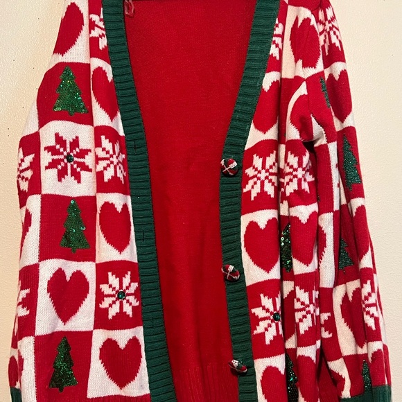 No Boundaries XXL Citron Santa Clause Ugly Christmas Button Up Cardigan - Picture 5 of 9